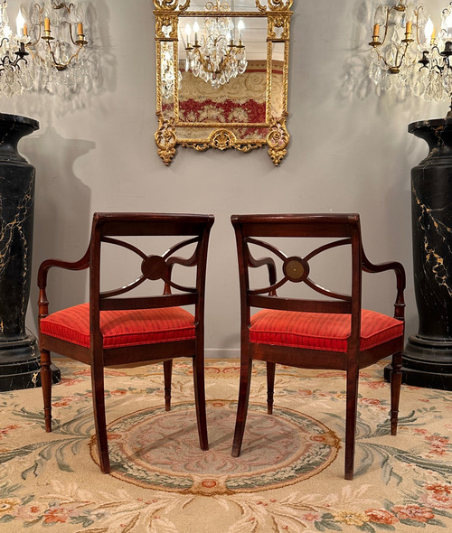 Maurice Hirch Maison Jansen, Coppia di poltrone in mogano stampate XX secolo