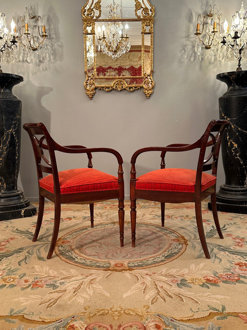 Maurice Hirch Maison Jansen, Coppia di poltrone in mogano stampate XX secolo