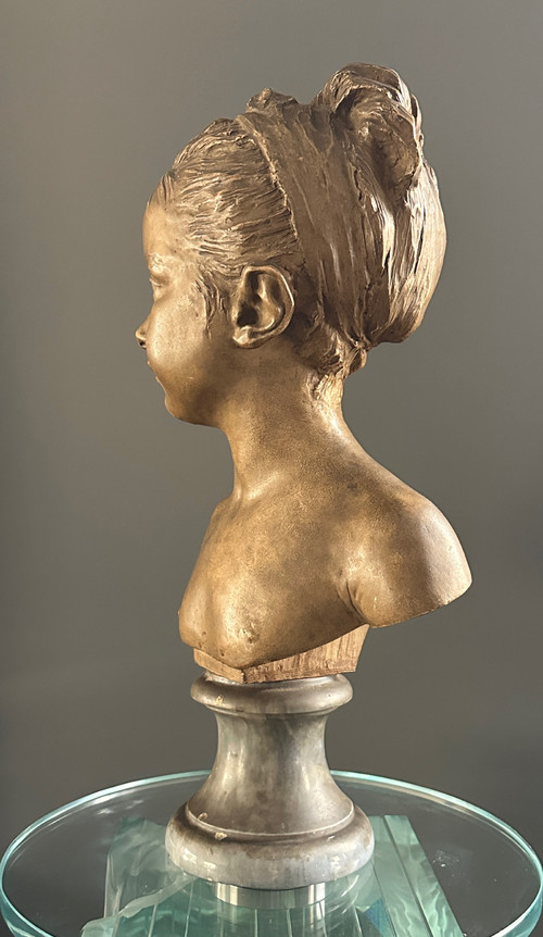 d'Après Houdon, Sculpture Buste De Louise Brongniart Terracotta 19th century
