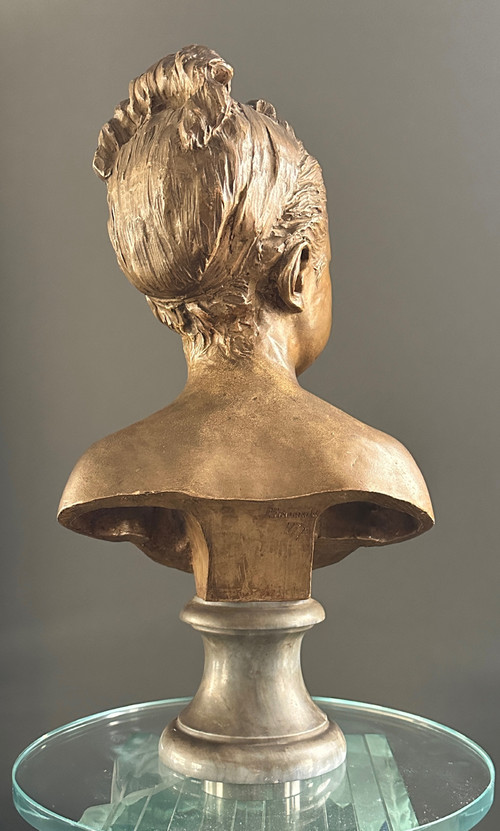 d'Après Houdon, Sculpture Buste De Louise Brongniart Terracotta 19th century