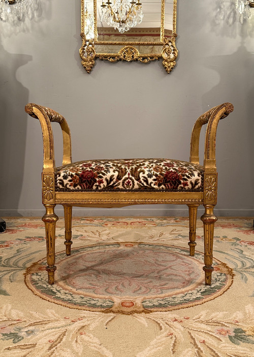 Panca per pianoforte in legno dorato in stile Luigi XVI Periodo Napoleone III