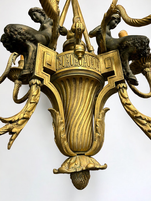 Louis XVI style gilt bronze and patina chandelier from the Napoleon III period