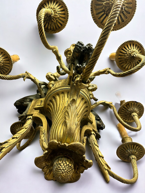 Louis XVI style gilt bronze and patina chandelier from the Napoleon III period