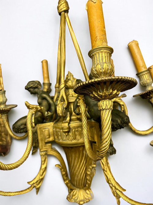 Louis XVI style gilt bronze and patina chandelier from the Napoleon III period