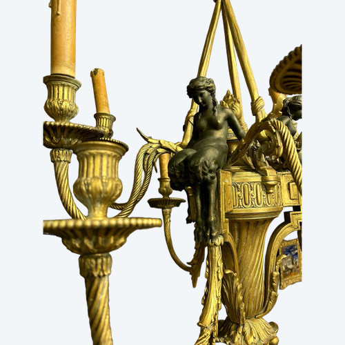 Louis XVI style gilt bronze and patina chandelier from the Napoleon III period