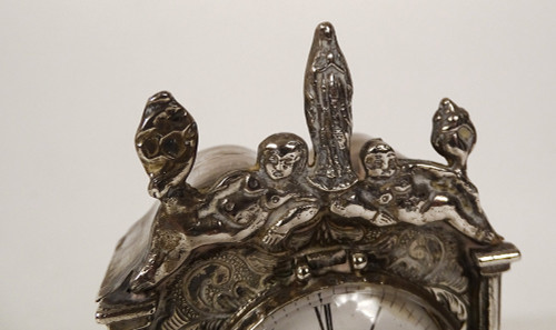 Miniatura di orologio da terra olandese in argento Vergine Venere XIX secolo