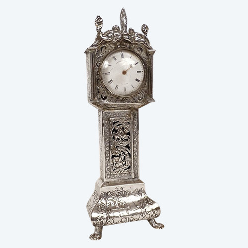 Miniature Dutch Silver Floor Clock Virgin Venus 19th century