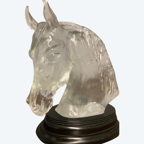 Scultura Testa di cavallo in cristallo di Baccarat firmata De Lesseps Tauni  1976 solo 240 esemplari