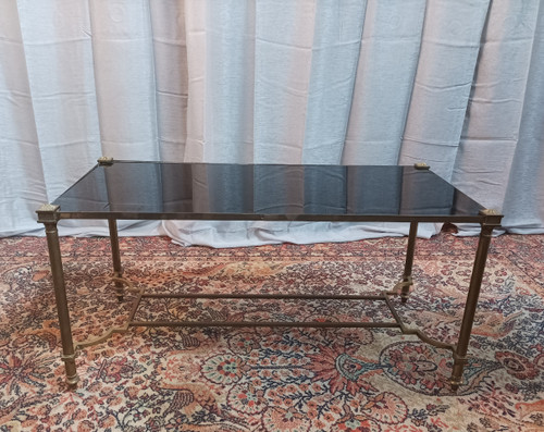 Table basse vintage en laiton et verre Maison Jansen