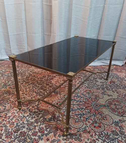 Table basse vintage en laiton et verre Maison Jansen