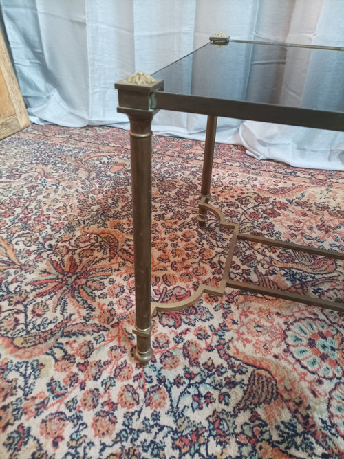 Table basse vintage en laiton et verre Maison Jansen