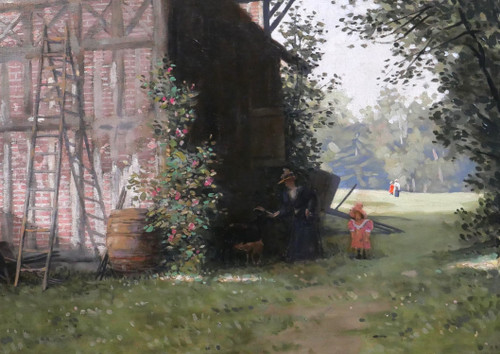 Alexandre BRUN 1853-1941 Normandia, la casa a graticcio, dipinto, 1900 ca.