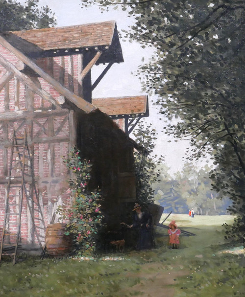 Alexandre BRUN 1853-1941 Normandia, la casa a graticcio, dipinto, 1900 ca.
