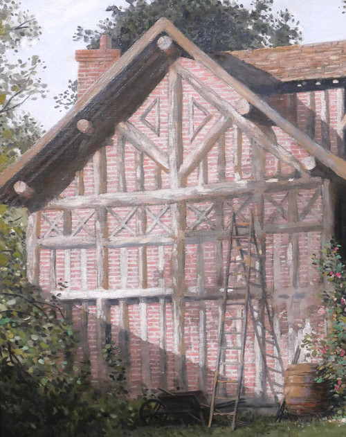Alexandre BRUN 1853-1941 Normandia, la casa a graticcio, dipinto, 1900 ca.