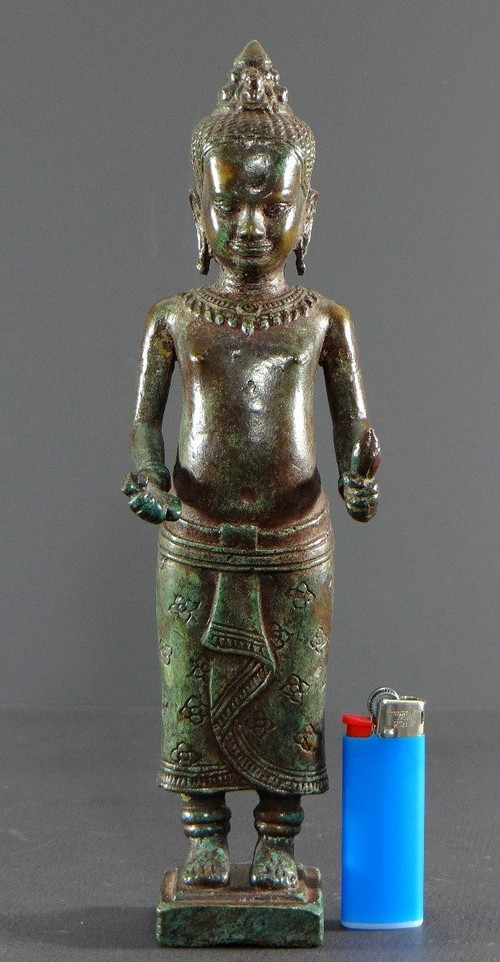 Cambodge, Peuple Khmer, Fin Du XIXème Siècle, Statue De Vishnu (vishnou) En Bronze.