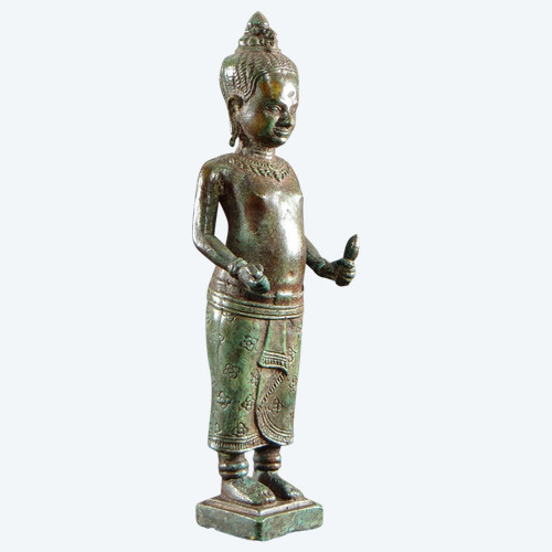 Cambodge, Peuple Khmer, Fin Du XIXème Siècle, Statue De Vishnu (vishnou) En Bronze.