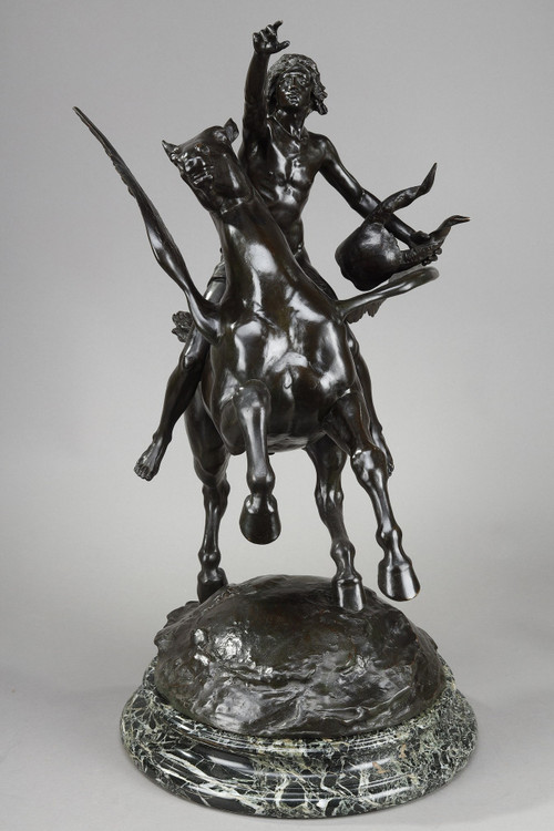 Bronze "Pegasus carrying the poet towards the regions of the dream" with brown patina