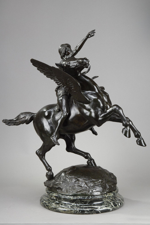 Bronze "Pegasus carrying the poet towards the regions of the dream" with brown patina