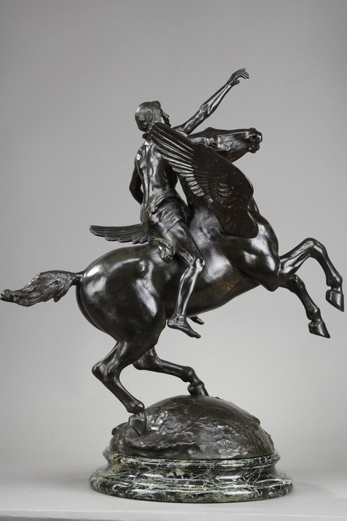 Bronze "Pegasus carrying the poet towards the regions of the dream" with brown patina