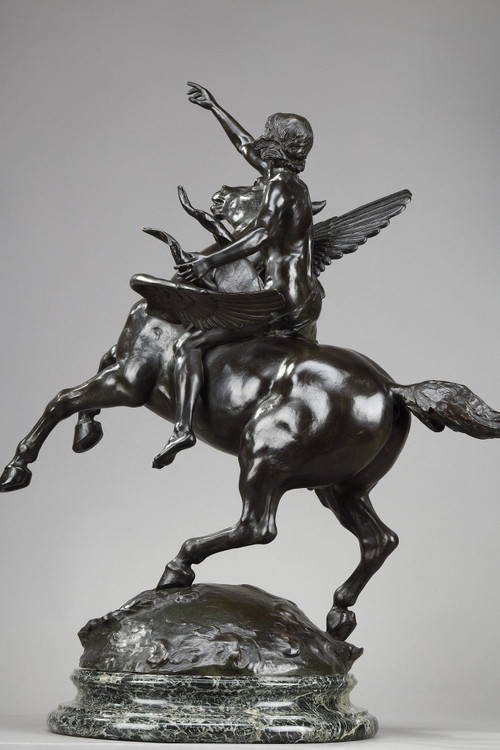 Bronze "Pegasus carrying the poet towards the regions of the dream" with brown patina