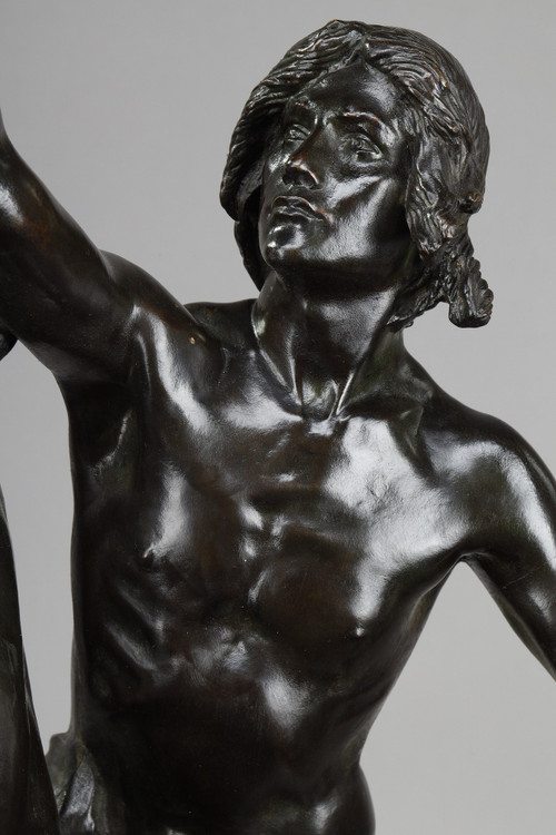 Bronze "Pegasus carrying the poet towards the regions of the dream" with brown patina