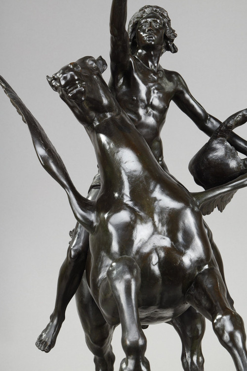 Bronze "Pegasus carrying the poet towards the regions of the dream" with brown patina