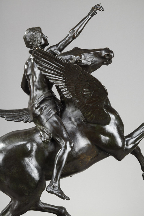 Bronze "Pegasus carrying the poet towards the regions of the dream" with brown patina
