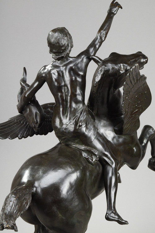 Bronze "Pegasus carrying the poet towards the regions of the dream" with brown patina