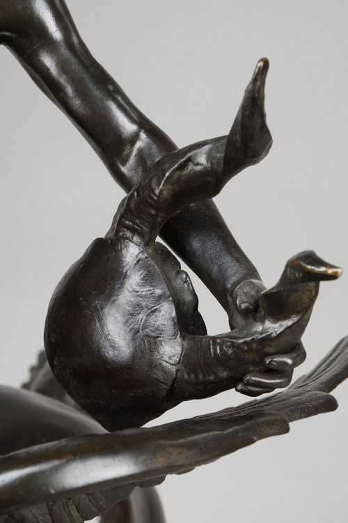 Bronze "Pegasus carrying the poet towards the regions of the dream" with brown patina
