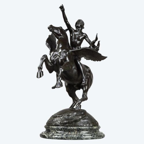 Bronze "Pegasus carrying the poet towards the regions of the dream" with brown patina