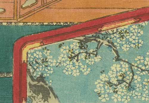 Utagawa Toyokuni I, stampa giapponese, scena di vita in un palazzo