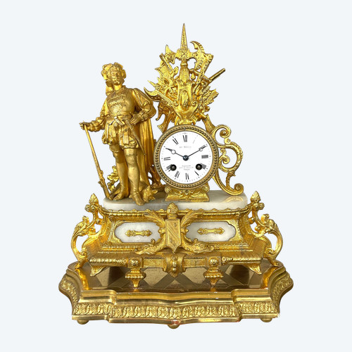 Pendule en bronze dorée du XIX ème signé par Sarrazin à Paris Napoléon III