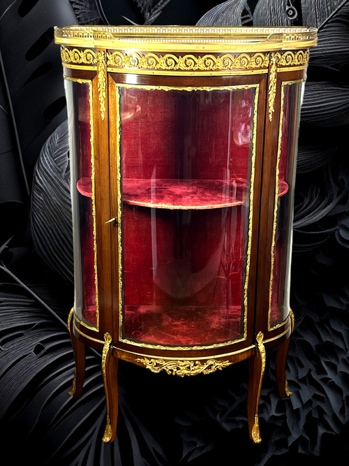 1/2 MOND-Vitrine mit Glaskäfig in Intarsien und Bronze aus der Zeit von Napoleon III
