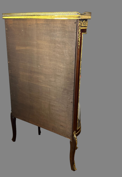 1/2 MOND-Vitrine mit Glaskäfig in Intarsien und Bronze aus der Zeit von Napoleon III