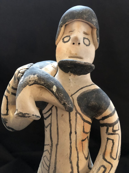 Statuette of a man in painted terracotta Karaja, Lijoko Brazil Tribal Art work from the 60s
