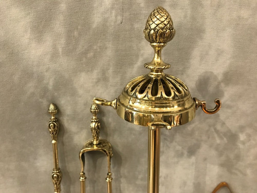 19th century brass and bronze fireplace set in Louis XVI style
