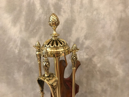 19th century brass and bronze fireplace set in Louis XVI style