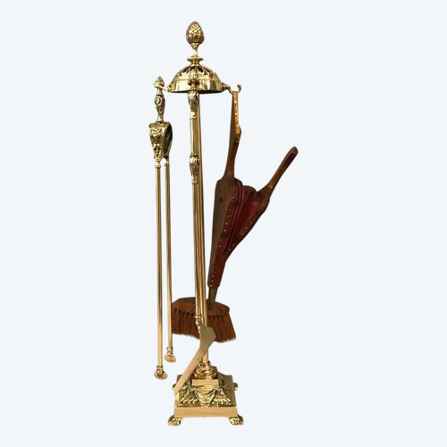 Serviteur de cheminée en laiton et bronze d'époque 19 ème de style Louis XVI 