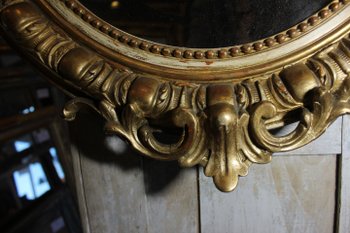 Miroir ancien ovale Napoléon III se style Louis XV doré