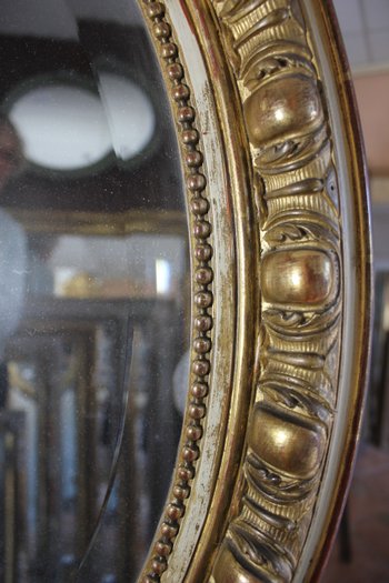 Miroir ancien ovale Napoléon III se style Louis XV doré