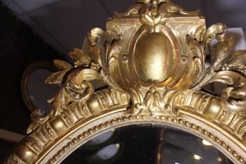 Miroir ancien ovale Napoléon III se style Louis XV doré