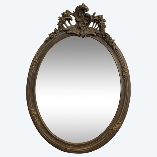 Miroir Ovale Style Louis XV, Coquille Et Patine 48 X 65 Cm