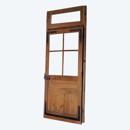 Old 4-Tile Oak Glass Door with its frame and transom