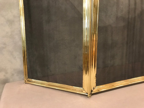 Beau pare feu de cheminée ancien en laiton d'époque 19 ème de style Louis XV 