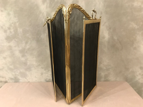 Beau pare feu de cheminée ancien en laiton d'époque 19 ème de style Louis XV 