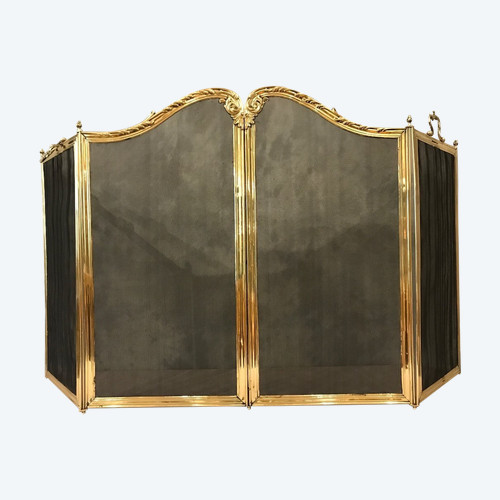 Beautiful old brass fireplace screen from the 19th century, Louis XV style