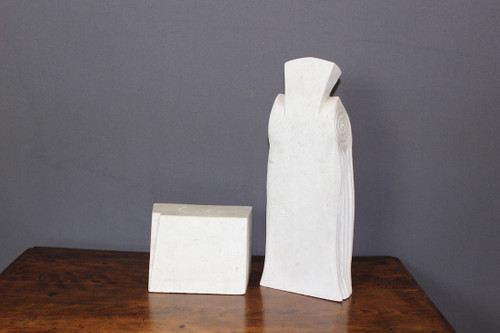 Sculpture Art Déco En Plâtre Représentant Une Tête De Femme Dans Le Goût De Gustave Miklos 