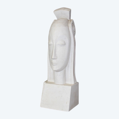 Scultura in gesso Art Déco raffigurante una testa di donna nel gusto di Gustave Miklos