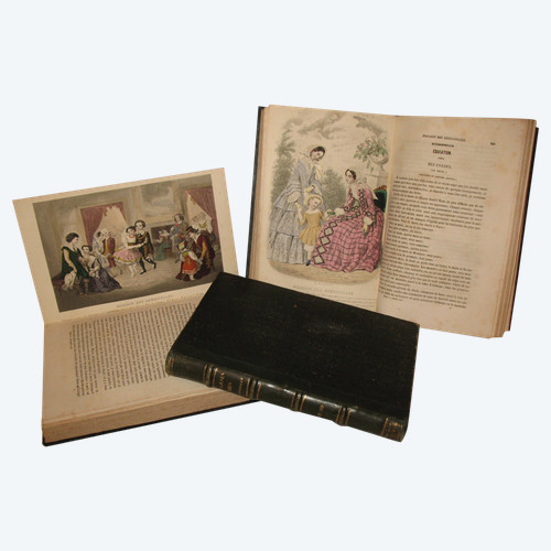 Magasin des demoiselles 3 volumes complets avec planches en couleur gravures de mode 1850 à 69