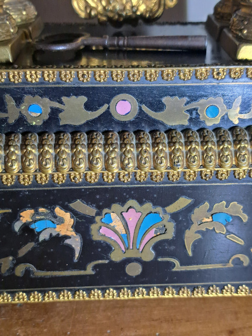 Old Napoleon 3 Portico Clock with Boulle Marquetry